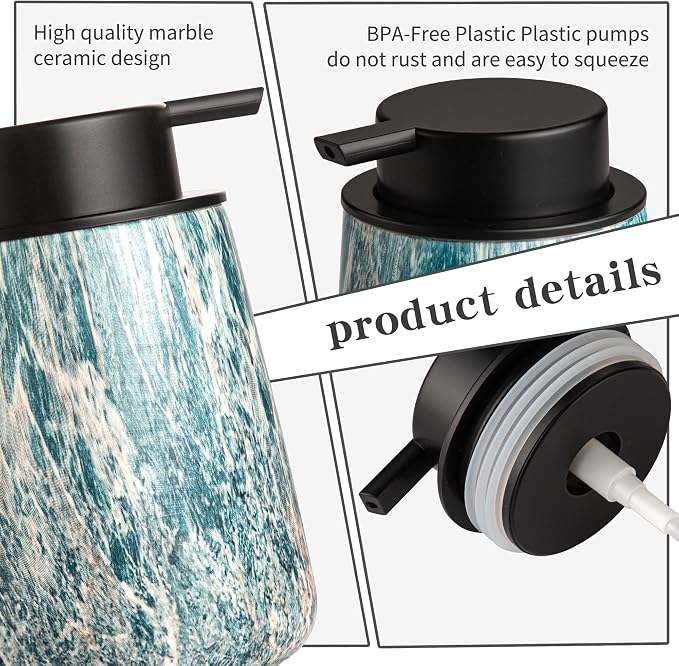 Enra Ceramic Foam Soap Dispenser, 12 oz Blue Foaming Soap Dispenser - Image 5