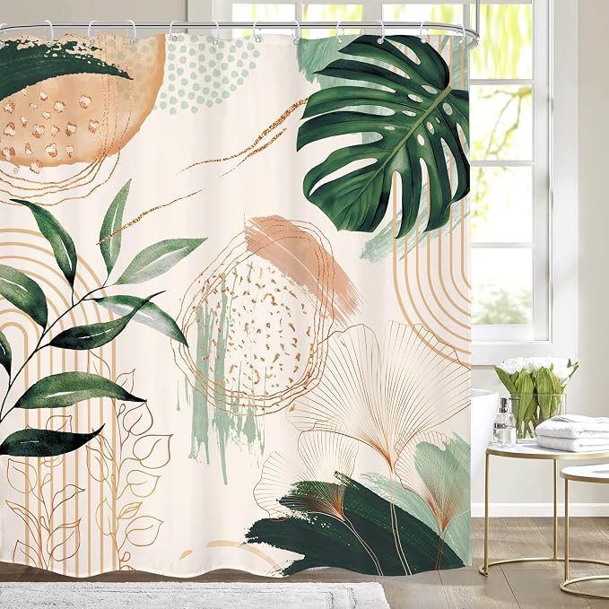 Boho Shower Curtain 60Wx72H Bohemian Modern Mid Century Abstract Sage Green by MitpokBrand