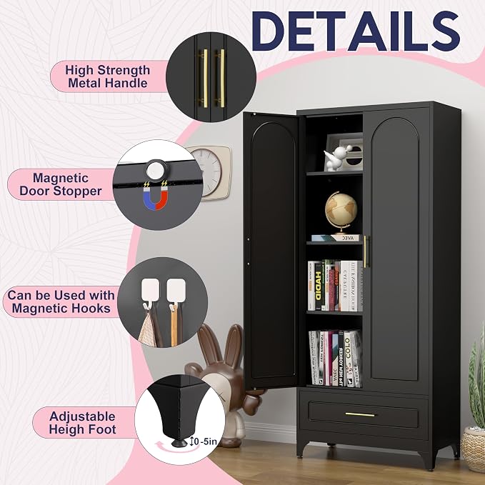 Pantry Kitchen Cabinet with Drawer, Metal Storage Cabinets with Doors and - Image 6