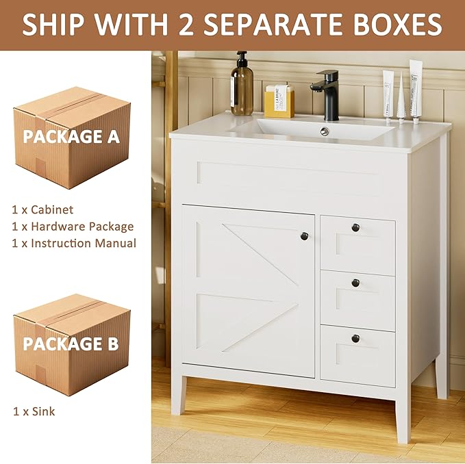 30 inch Bathroom Vanity with Sink, Freestanding Vanity - Image 5