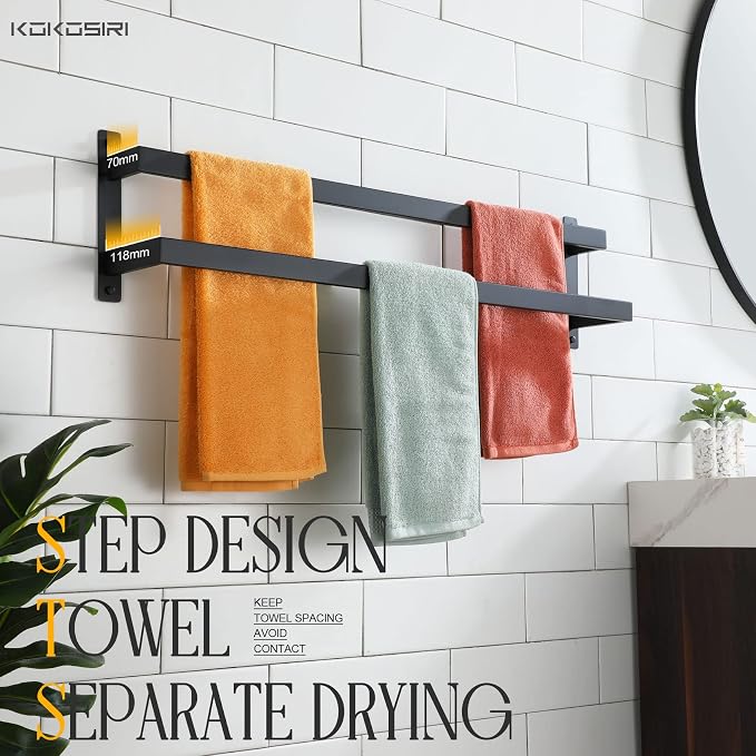 KOKOSIRI Towel Bars Black Bath Towel Holders 32 Inches Bathroom 2-Tiers Ladder - Image 5
