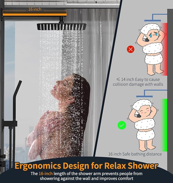 SR SUN RISE 12 Inches Matte Black Shower System 12 Inch Brass Bathroom Luxury - Image 6