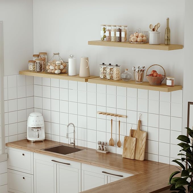 Vivelove Single Floating Shelves Oak 48 Inches, 48 x 10 inch Deep x 1.8 in Thick - Image 6