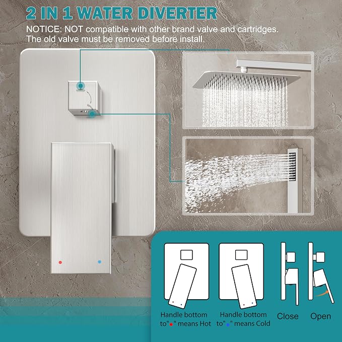 Brushed Nickel Shower System, Shower Faucet Set - Image 5