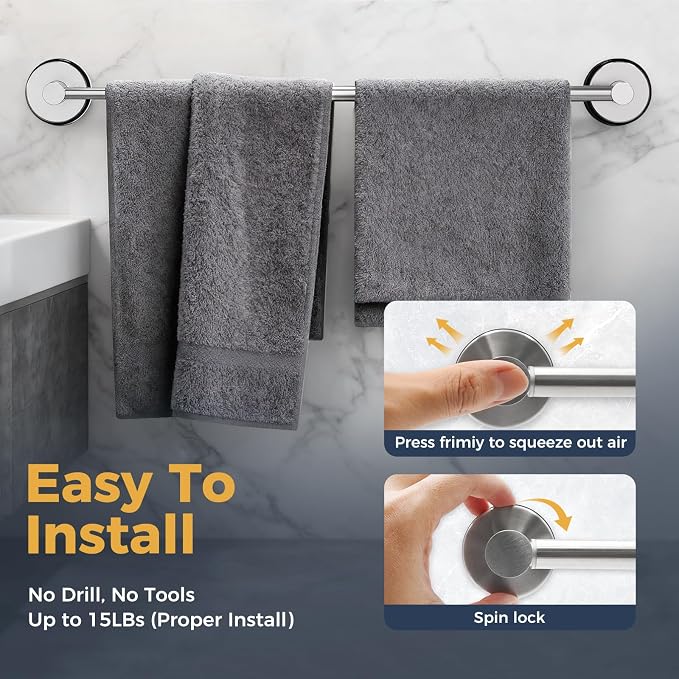 14.6inch~24inch Towel Racks for Bathroom, Adjustable Suction Cup Towel Bar for - Image 3