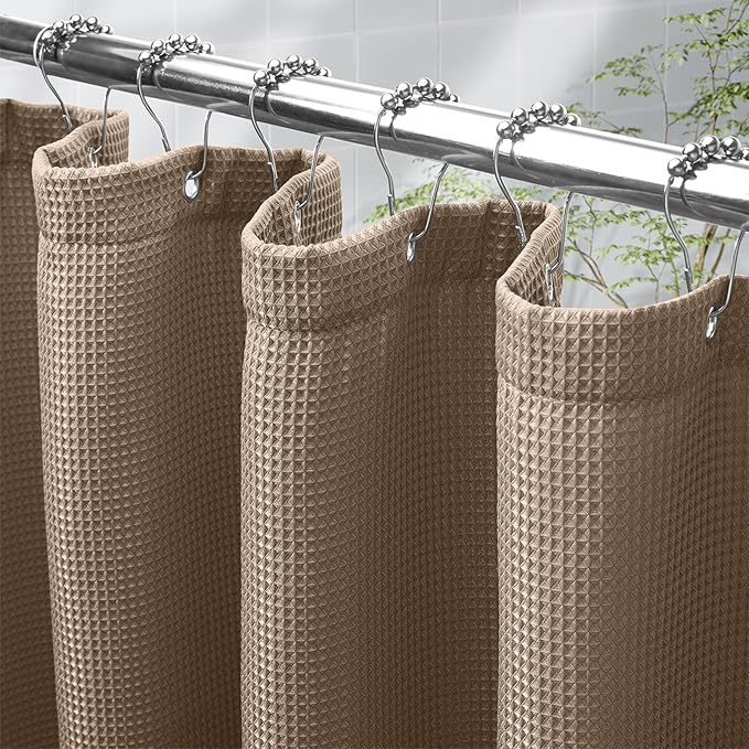 AmazerBath Taupe Shower Curtain Waffle Textured, Fabric Shower Curtain Tan by AmazerBath