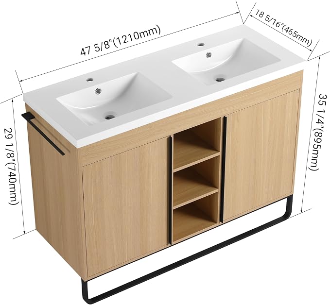 48 Inch Double Sink Bathroom Vanity, Premium Wooden Cabinet - Image 2