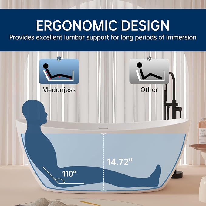 55'' High-back Freestanding Solid Surface Resin Stone Bathtub, Freestanding Tub - Image 7
