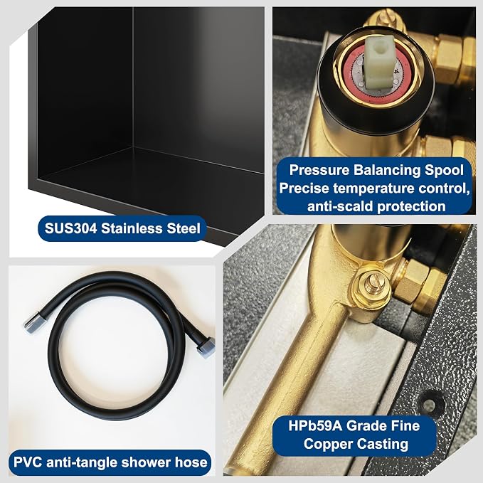 Shower Niche with Round Hand Shower, and LED Light in Matte Black/Horizontal - Image 3