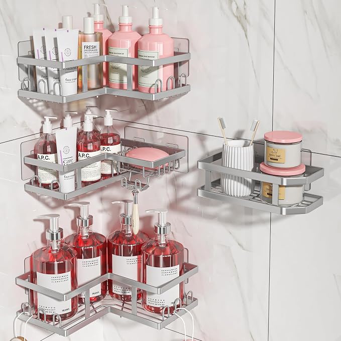 4-Pack Adhesive Corner Shower Caddy - Image 5