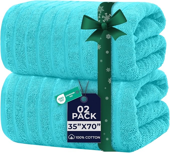 DAN RIVER Pack of 2 Bath Sheet 35x70 Inches, Ribbed Jumbo Bath Sheets by DanRiver