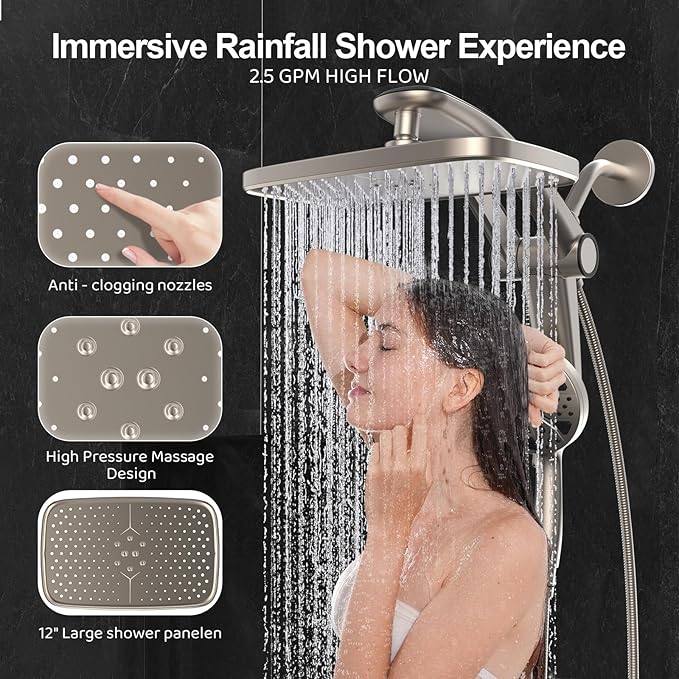 Rain Shower Head with Handheld High Pressure rainfall Shower Heads with - Image 6