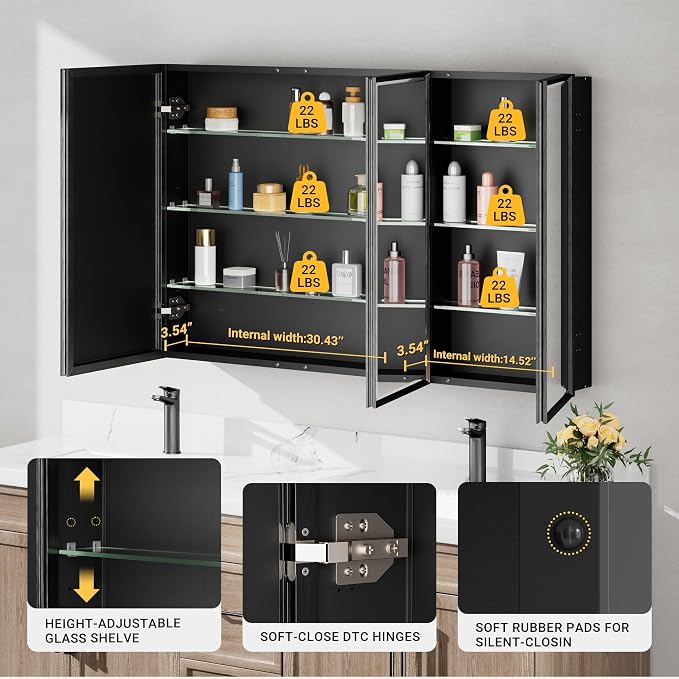 48x30 Black Medicine Cabinet - Image 4