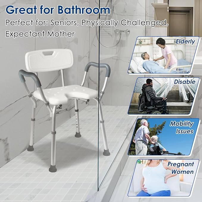 TooCust Extra Wide M-Shaped & Padded Armrests Shower Chair, 500lbs Capacity - Image 9