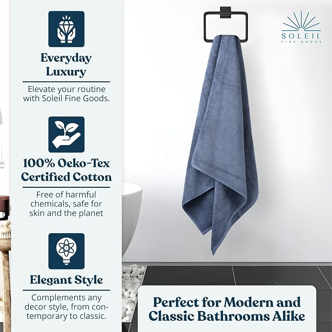 Soleil Fine Goods Luxurious 800 GSM 100% Cotton Bath Towel Set - Image 5