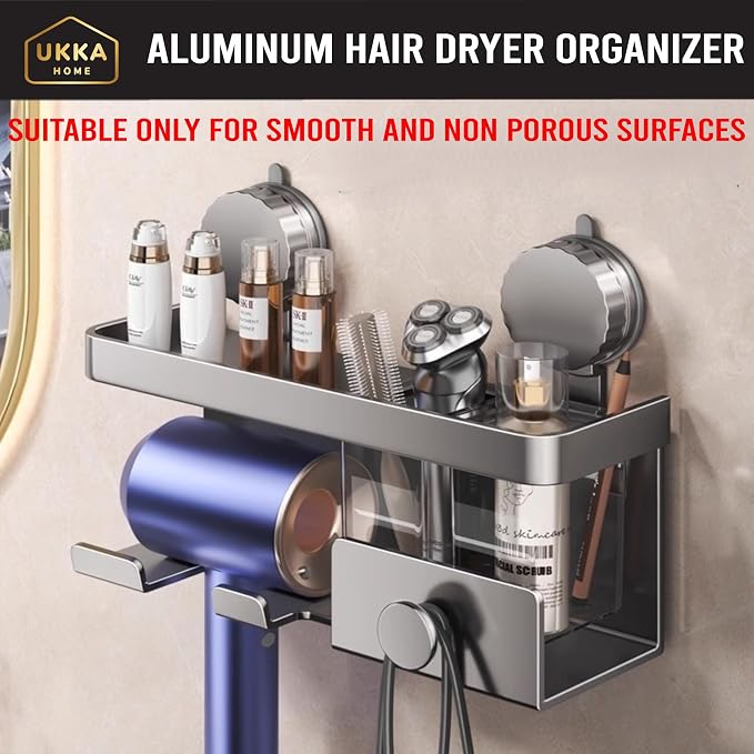 Suction Cup ALUMINUM Hair Dryer Storage Organizer - Image 2