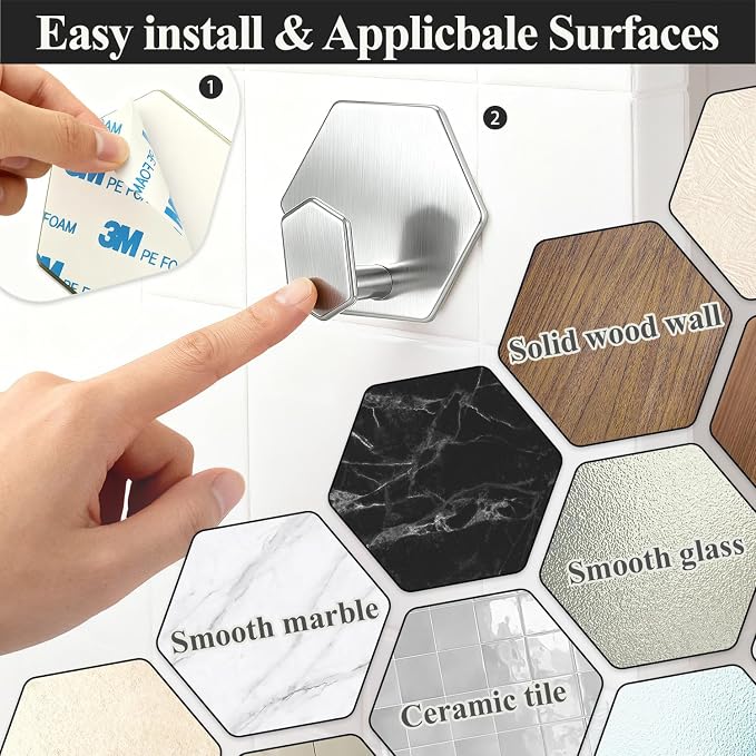 Adhesive Towel Hooks Heavy Duty Wall hooks Waterproof Stainless Steel Shower - Image 7