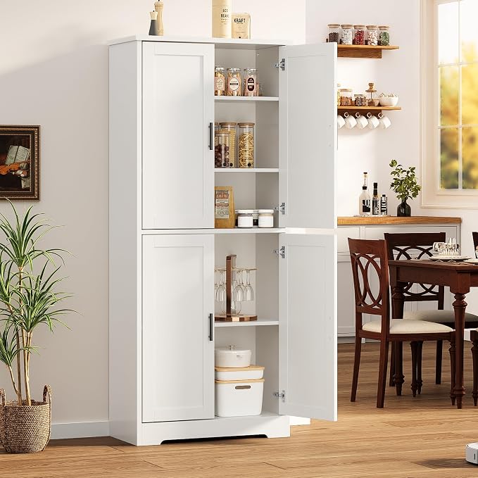 IDEALHOUSE Pantry Cabinet, Freestanding Cupboard, Modern Storage Cabinet - Image 3