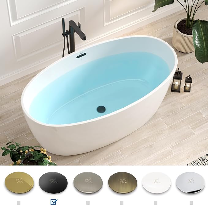 FerdY Tahiti 59" Acrylic Freestanding Bathtub, Elegant Oval Shape Soaking - Image 3