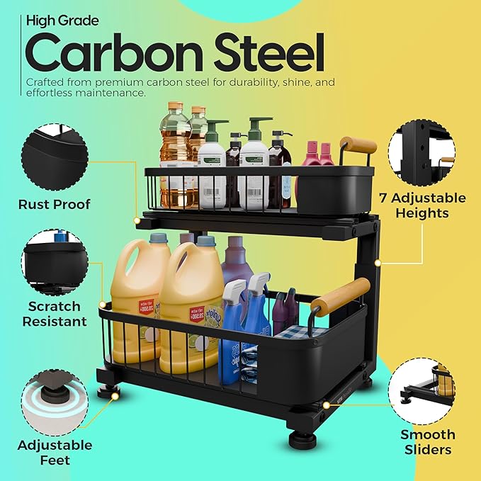 Premium Heavy Duty Carbon Steel Under Sink Organizer, 2 Tier Pull Out Cabinet - Image 7