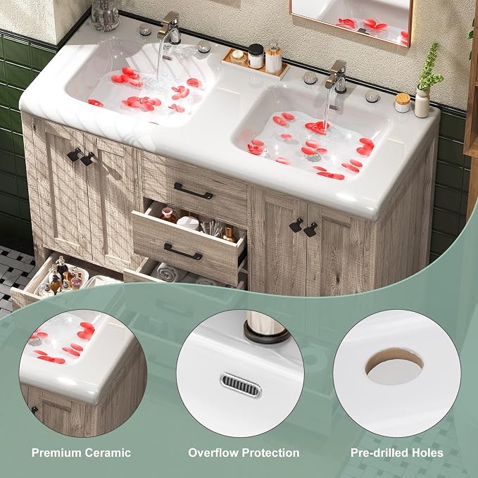 48 Inch Bathroom Vanity with Sink, Bathroom Vanity Cabinet with Doulble Sink - Image 7