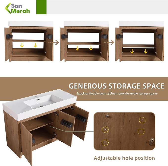 48 inch Bathroom Vanity with Sink, Single Resin Sink Bathroom Cabinet, Modern - Image 5