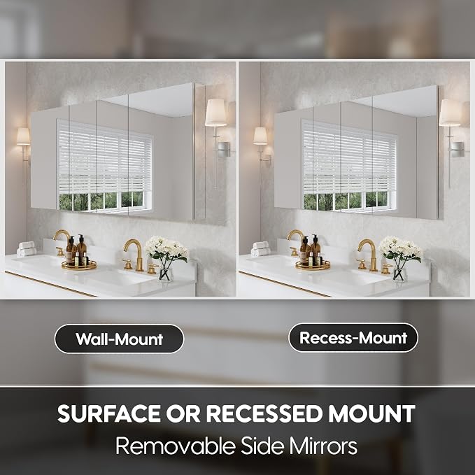 WELLFOR 64" x 30" Rectangle Medicine Cabinet Mirror, Surface Mount or Recessed - Image 4