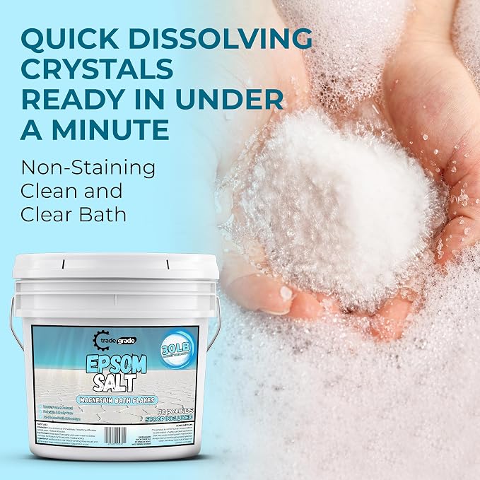 Epsom Salt Bath Soak 30 lb Bucket – Unscented, Pure Epsom Salt Bulk Crystals - Image 2