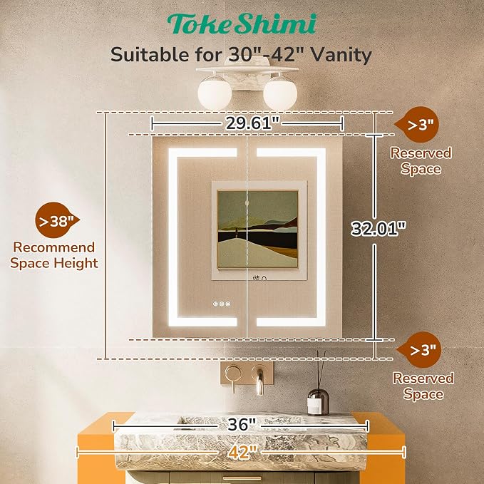 TokeShimi 30x32 Led Medicine Cabinet Mirror - Image 3