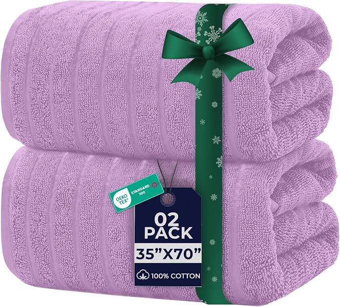DAN RIVER Pack of 2 Bath Sheet 35x70 Inches, Ribbed XL Towels Oversized by DanRiver