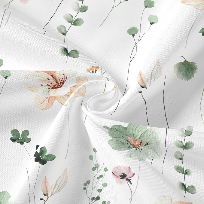 Gibelle 3 in 1 Shower Curtain Set, Sage Green Watercolor Floral Bath Curtain - Image 5