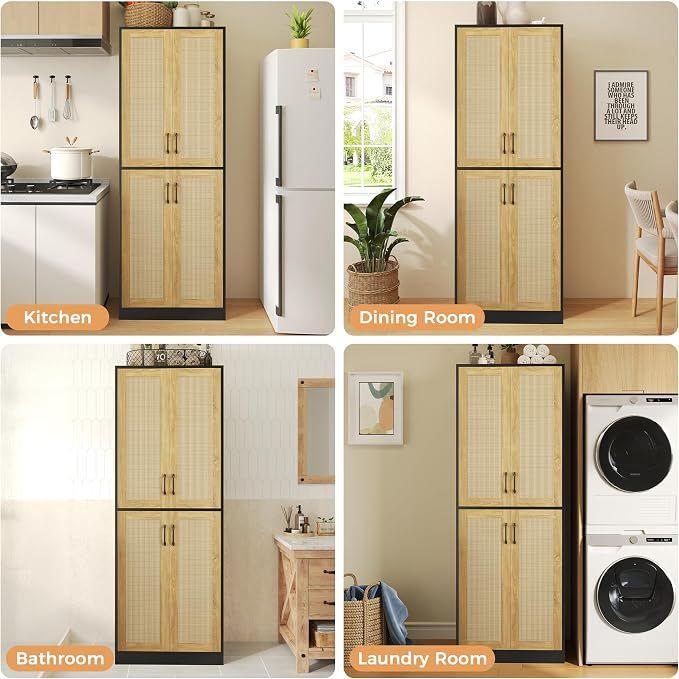 JASIWAY Kitchen Pantry Cabinet, Wooden Linen Pantry Cupboard - Image 5