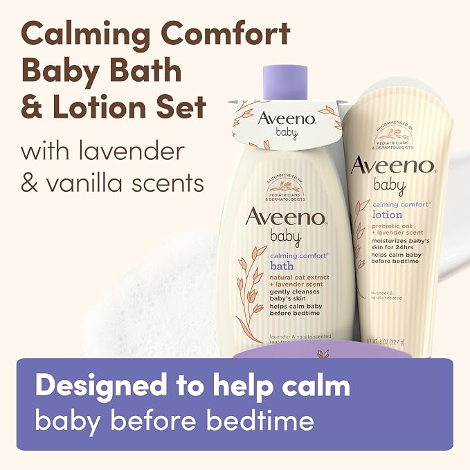 Aveeno Baby Calming Comfort Bath & Body Lotion Set, Nighttime Baby Skin Care - Image 2