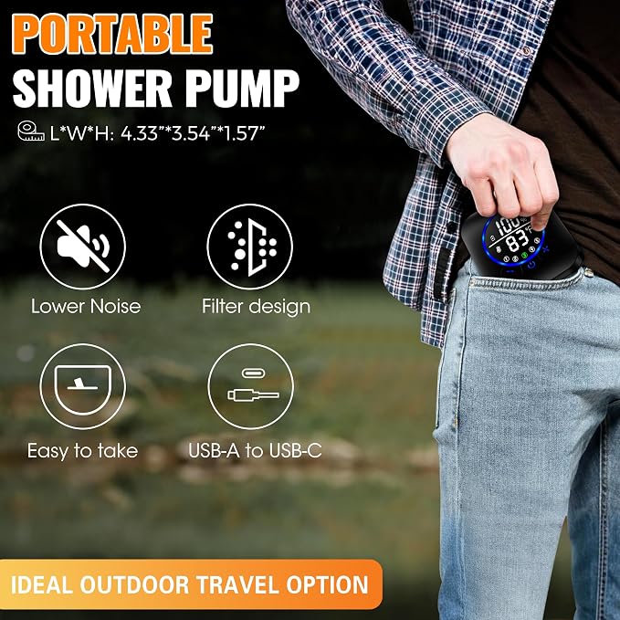 Portable Shower for Camping, 8000mAh Rechargeable Camping Shower Pump - Image 7