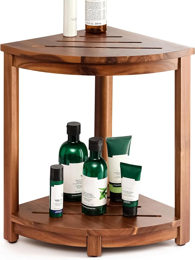 HOLANA 18" Wood Corner Shower Bench & Corner Shower Stool by HOLANA