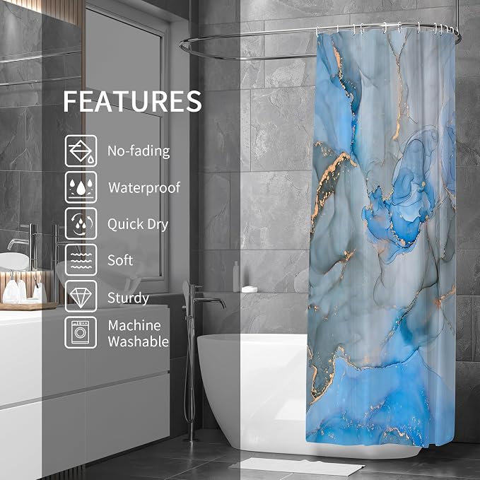 Gibelle Small Stall Shower Curtain 36 x 72, Narrow Half Abstract Blue Grey - Image 2