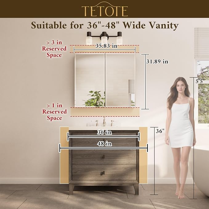 TETOTE 36 x 32 Bathroom Mirror Cabinet - Image 9
