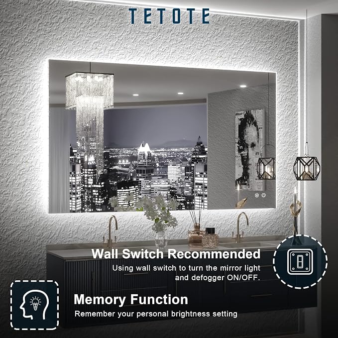 TETOTE 40 x 24 LED Backlit Vanity Mirror Bathroom, 3Color White/Warm/Natural - Image 5
