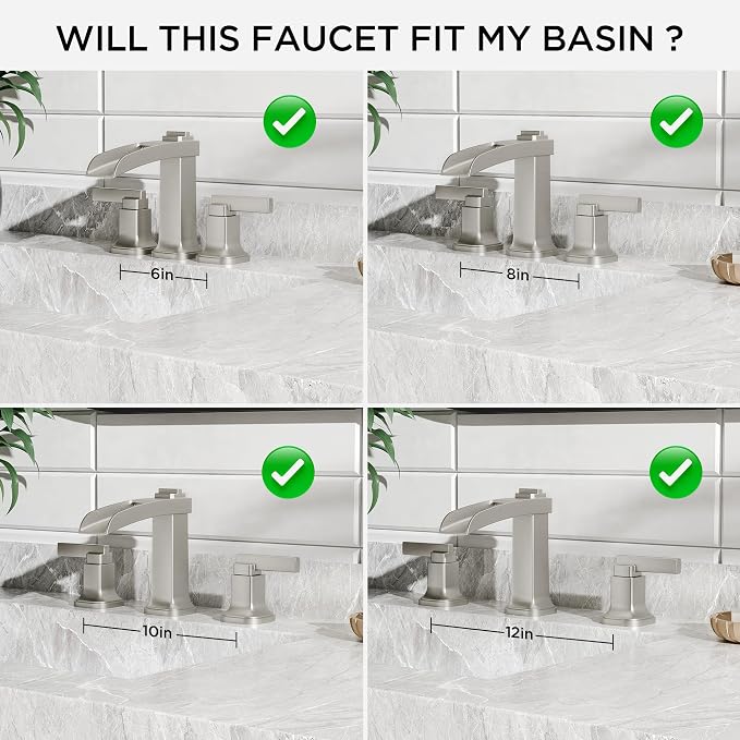 FORIOUS Brass Bathroom Faucets 3 Hole, Modern Waterfall Widespread 8 Inch - Image 8