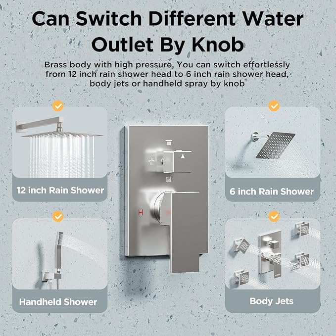 Shower Systems with 4 Body Spray Jets, STARBATH 4 Way 12+6" Rainfall Shower - Image 3