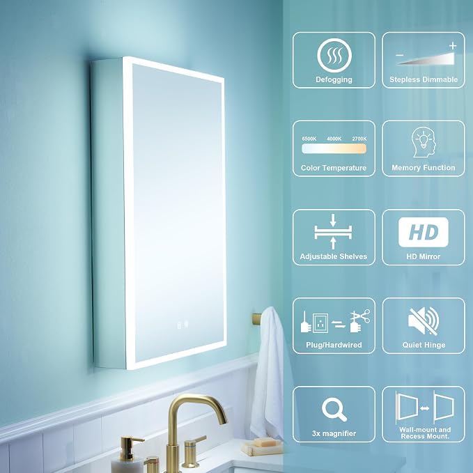 WELLFOR 20" X 30" LED Medicine Cabinet - Image 5