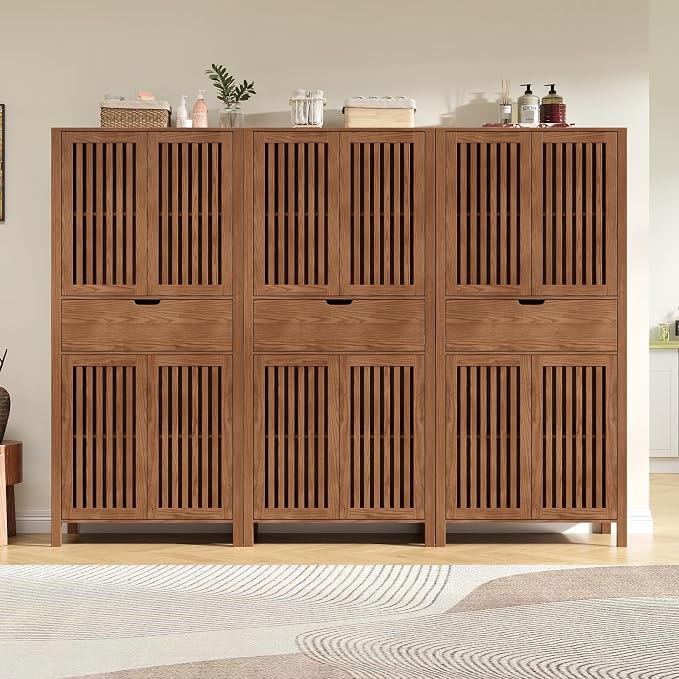 Set of 3 Rustic Brown 69" Tall Farmhouse Storage Cabinet - Image 4