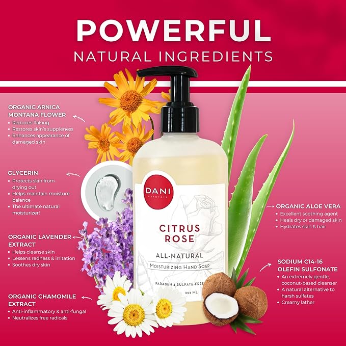 DANI Naturals Moisturizing Hand Soap – Citrus Rose Scent, Sulfate-Free & - Image 2