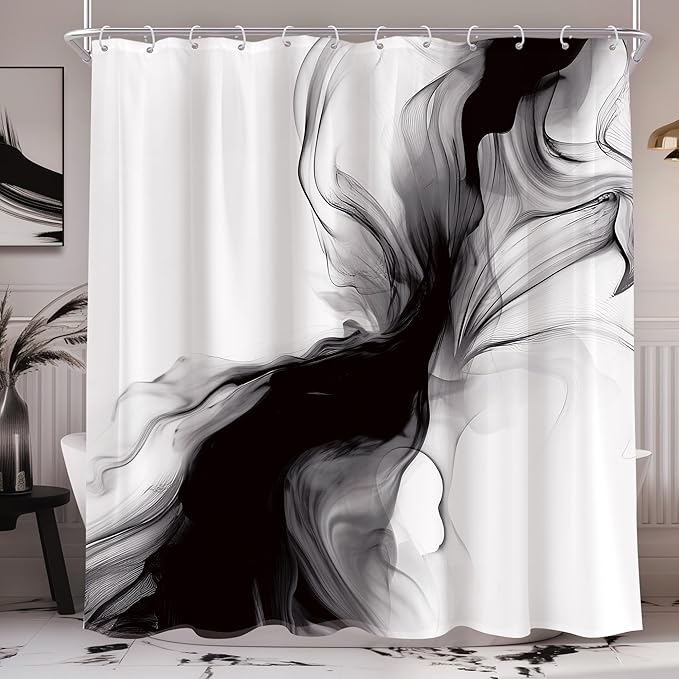 Cinbloo Black and White 72Wx78H Shower Curtain Abstract Modern Ombre Grey by Cinbloo