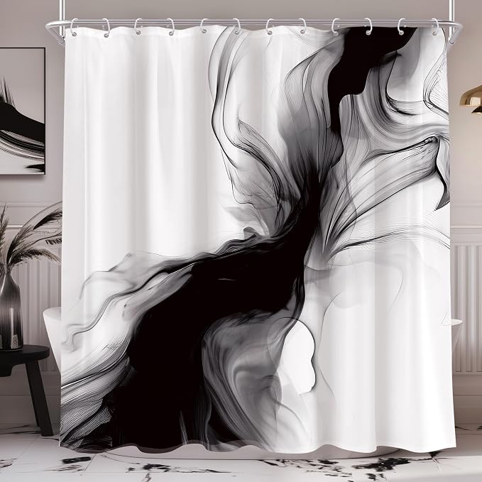 Cinbloo Black and White Marble Shower Curtain 72Wx72H Abstract Modern Neutral by Cinbloo
