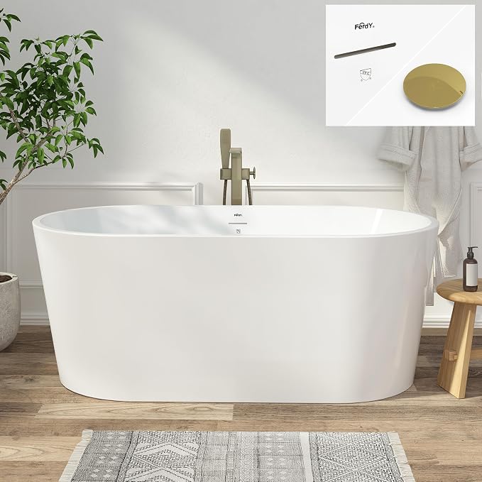 FerdY Shangri-La 59" Acrylic Freestanding Bathtub, Gracefully Shaped Soaking by FerdY
