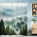 Riyidecor Green Mountain Shower Curtain 72Wx72H Inch Nature Scenery Foggy Pine by Riyidecor