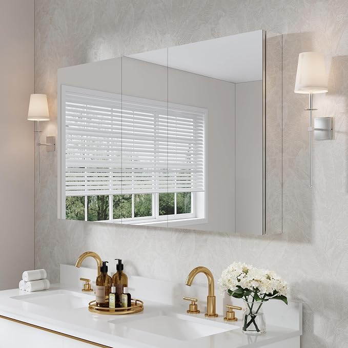 WELLFOR 52" x 30" Rectangle Medicine Cabinet Mirror, Surface Mount or Recessed by WELLFOR