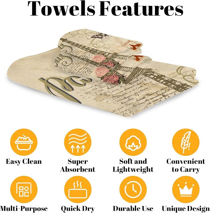 Vintage Butterfly Paris Eiffel Tower 3 Piece Towel Bathroom Sets, 1 Bath Towel - Image 4