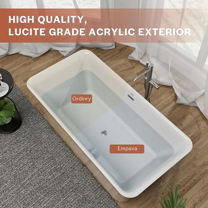 Empava 59" Luxury Freestanding Acrylic Soaking SPA Tub Modern Stand Alone - Image 6